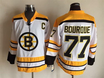Men's Boston Bruins #77 Ray Bourque 1968-69 White CCM Vintage Throwback Stitched Jersey