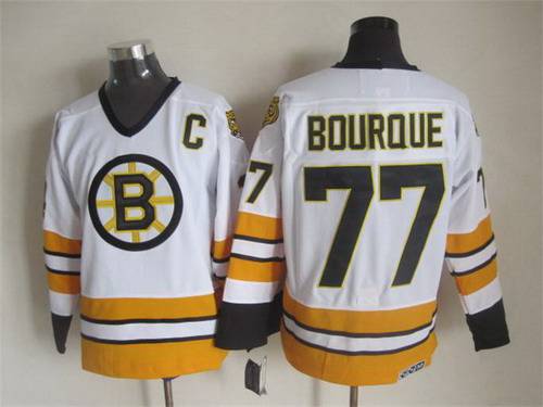 Men's Boston Bruins #77 Ray Bourque 1981-82 White CCM Vintage Throwback Jersey Stitched