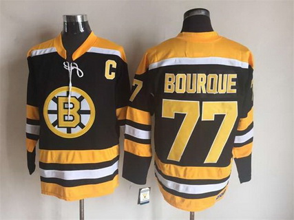 Men's Boston Bruins #77 Ray Bourque 1990 Black CCM Vintage Throwback Stitched Jersey