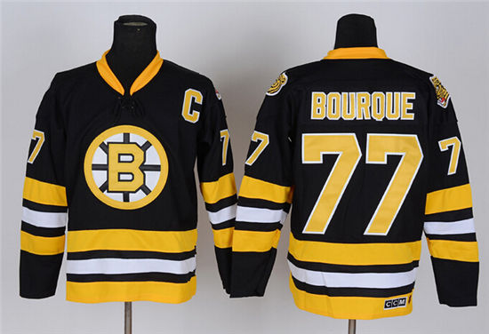Men's Boston Bruins #77 Ray Bourque Black 1990 CCM Vintage Hockey Stitched Jersey