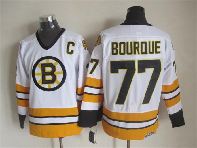 Men's Boston Bruins #77 Ray Bourque White 1990 Throwback CCM Stitched Jersey