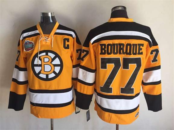 Men's Boston Bruins #77 Ray Bourque Yellow 2010 CCM Vintage Winter Classic NHL Hockey Stitched Jersey
