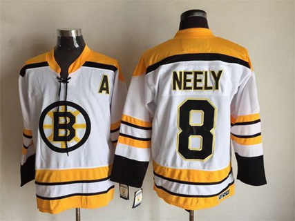 Men's Boston Bruins #8 Cam Neely 1968-69 White CCM Vintage Throwback Stitched Jersey