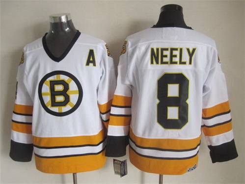 Men's Boston Bruins #8 Cam Neely 1981-82 White CCM Vintage Throwback Jersey Stitched