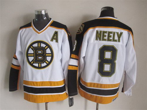 Men's Boston Bruins #8 Cam Neely 1995 White CCM Vintage Throwback Stitched Jersey