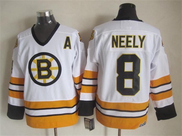 Men's Boston Bruins #8 Cam Neely White 1990 CCM Vintage Home NHL Hockey Stitched Jersey