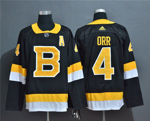 Men's Boston Bruins Retired Player #4 Bobby Orr adidas Third Black Retro 1948 Stitched Jersey