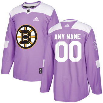 Men's Boston Bruins adidas Purple Hockey Fights Cancer Custom Practice Jersey Stitched