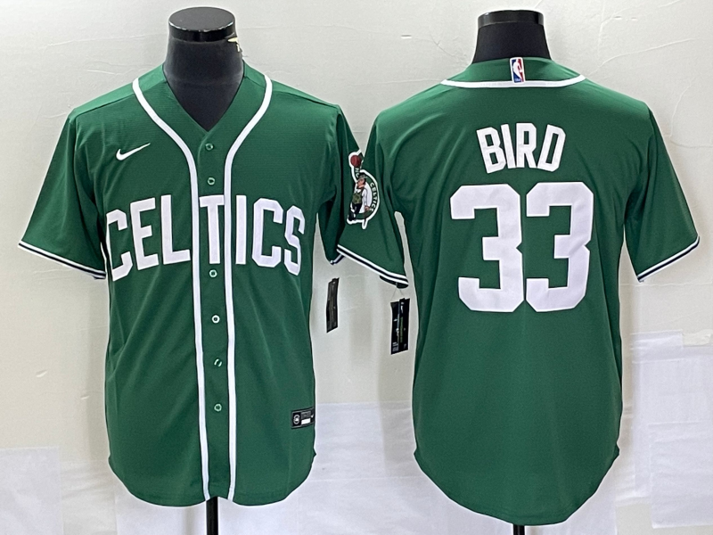 Men's Boston Celtics #33 Larry Bird  Green Stitched Baseball Jersey