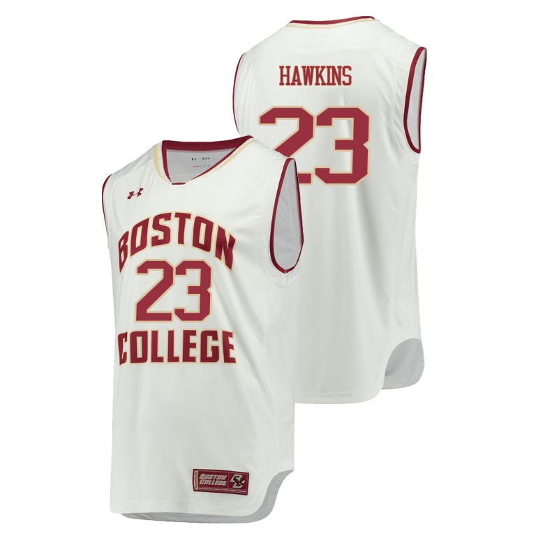 Men's Boston College Eagles White Deontae Hawkins College Basketball Replica Jersey
