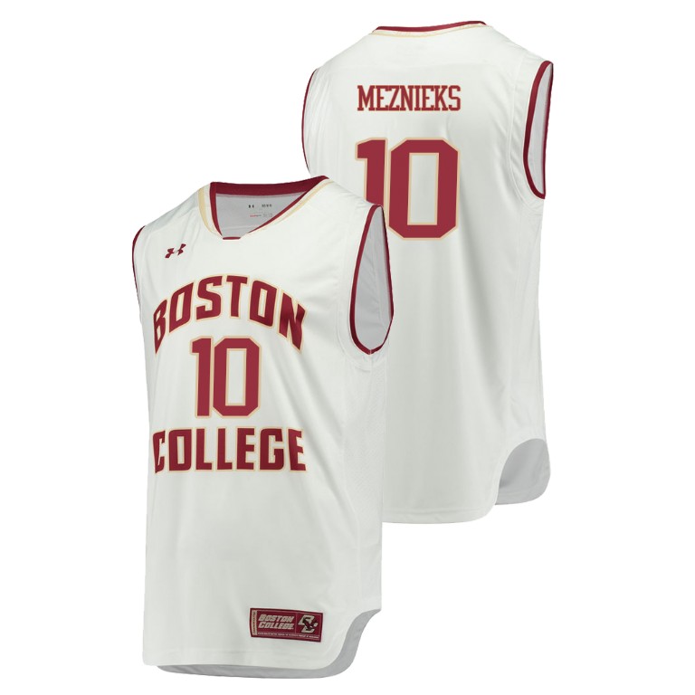 Men's Boston College Eagles White Ervins Meznieks College Basketball Replica Jersey