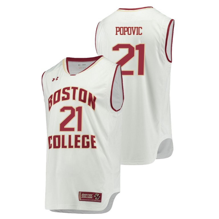 Men's Boston College Eagles White Nik Popovic College Basketball Replica Jersey