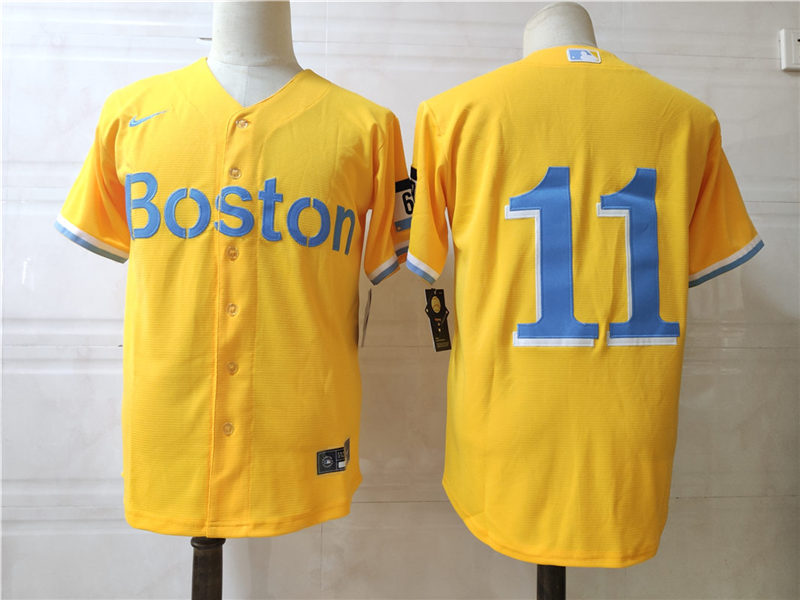 Men's Boston Red Sox #11 Rafael Devers Yellow 2021 Nike MLB City Connect Jerseys