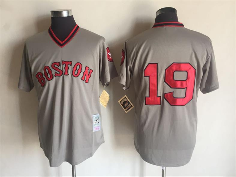 Men's Boston Red Sox #19 Fred Lynn 1975 Gray Throwback Jerseys