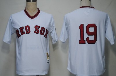 Men's Boston Red Sox #19 Fred Lynn White Cooperstown Throwback Jersey