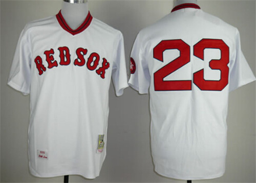 Men's Boston Red Sox #23 Luis Tiant 1975 White Throwback Jerseys
