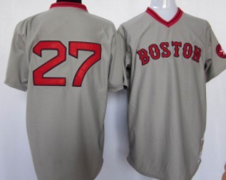 Men's Boston Red Sox #27 Carlton Fisk Gray Throwback Jerseys