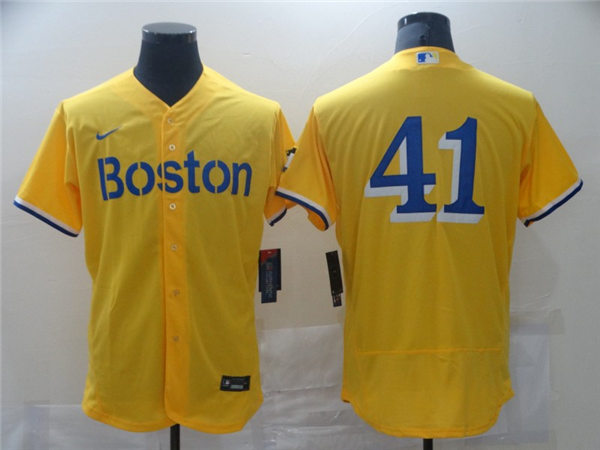 Men's Boston Red Sox #41 Chris Sale Yellow 2021 Nike MLB City Connect Jerseys