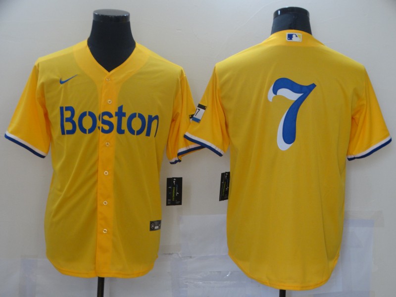 Men's Boston Red Sox #7 Christian Vazquez Yellow 2021 Nike MLB City Connect Jerseys
