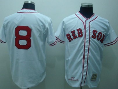 Men's Boston Red Sox #8 Carl Yastzremski 1967 White Throwback Jerseys