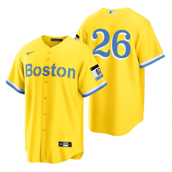 Men's Boston Red Sox Retired Player #26 Wade Boggs Yellow 2021 Nike MLB City Connect Jersey