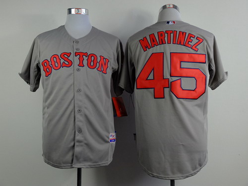 Men's Boston Red Sox Throwback Plyer #45 Pedro Martinez Gray Cool Base Jerseys