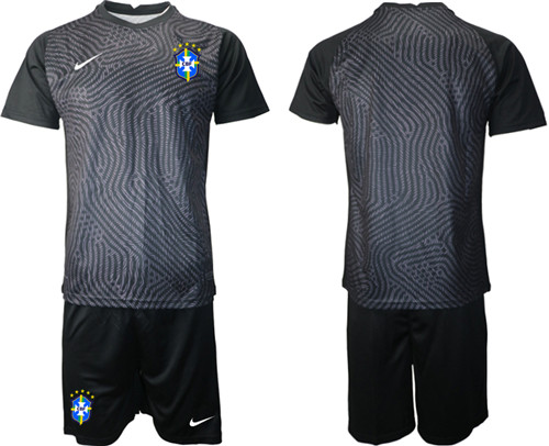 Men's Brazil Blank Black goalkeeper Jersey