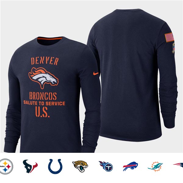 Men's Broncos Navy 2019 Salute to Service Sideline Long Sleeve T-Shirt