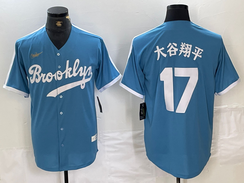 Men's Brooklyn Dodgers #17 ?¤§è°·????13 Light Blue Japanese Cooperstown Collection Cool Base Jersey
