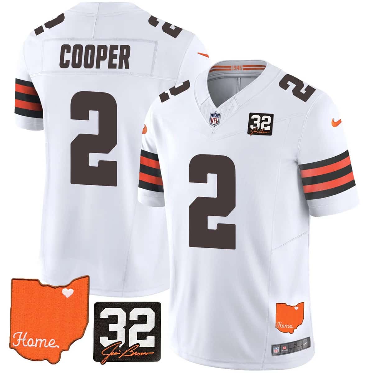 Men's Browns #32 Jim Brown Memorial & Home Patch Vapor Limited Jersey - All Stitched Amari Cooper    2