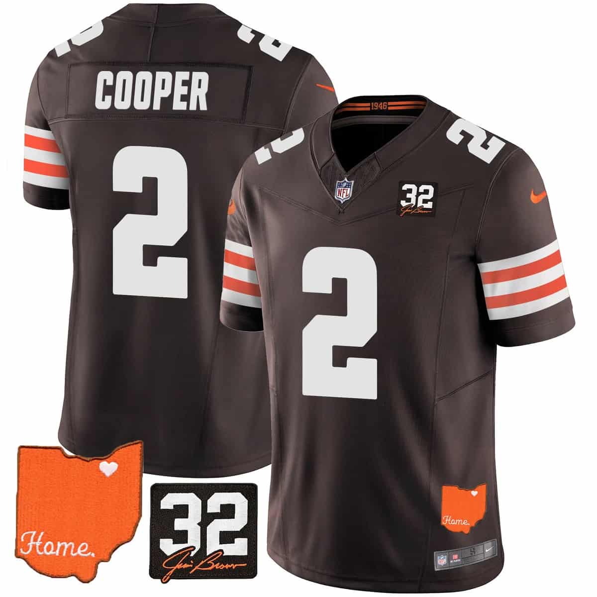 Men's Browns #32 Jim Brown Memorial & Home Patch Vapor Limited Jersey - All Stitched Amari Cooper 2