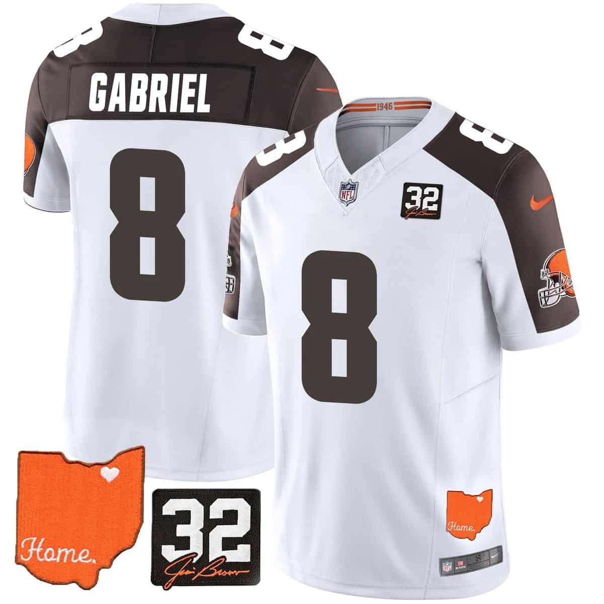 Men's Browns #32 Jim Brown Memorial & Home Patch Vapor Limited Jersey - All Stitched Dillon Gabriel #8