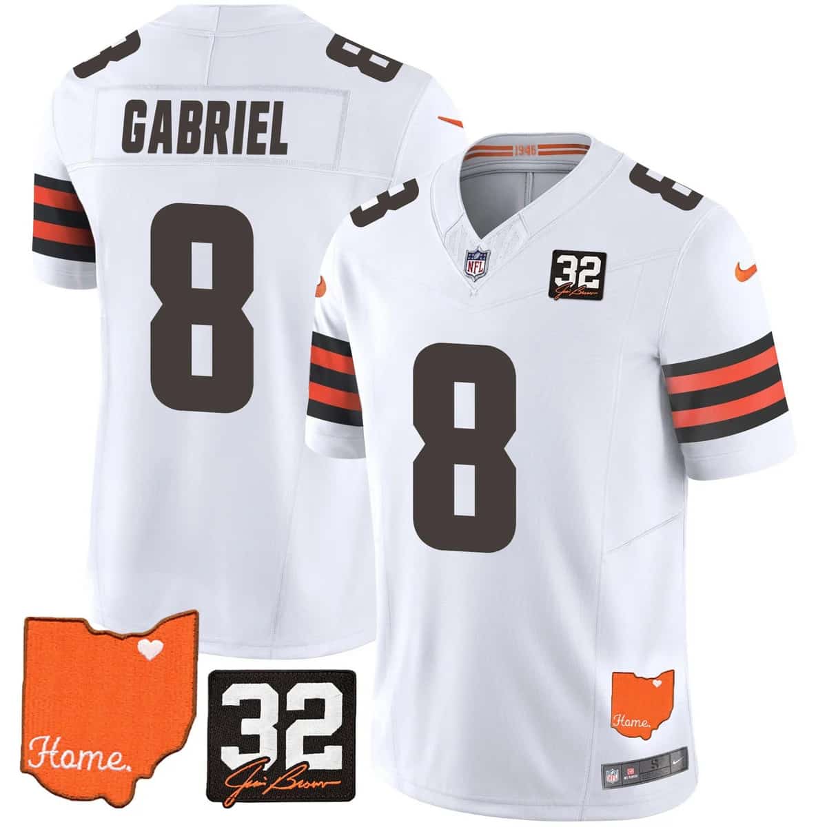 Men's Browns #32 Jim Brown Memorial & Home Patch Vapor Limited Jersey - All Stitched Dillon Gabriel  8