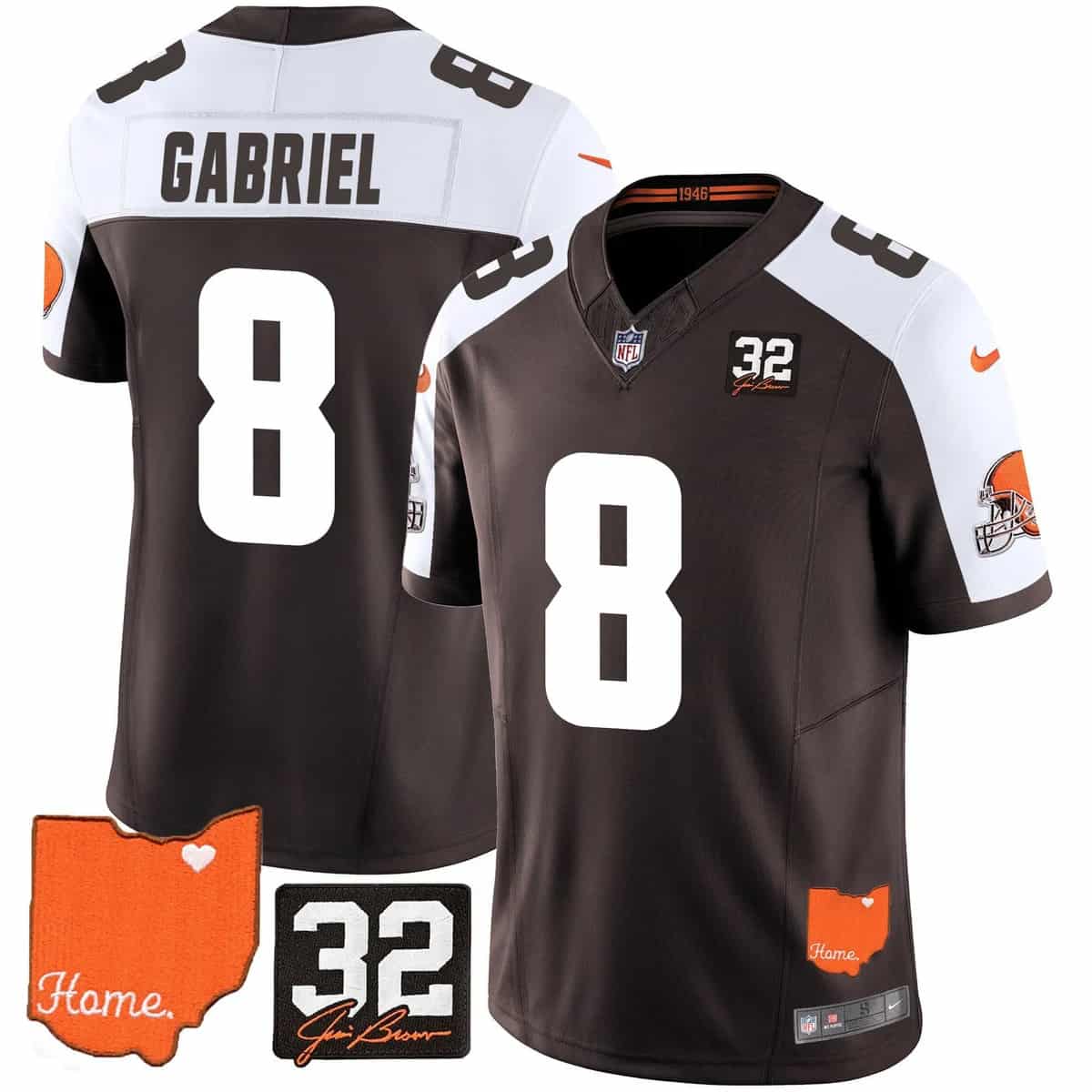 Men's Browns #32 Jim Brown Memorial & Home Patch Vapor Limited Jersey - All Stitched Dillon Gabriel