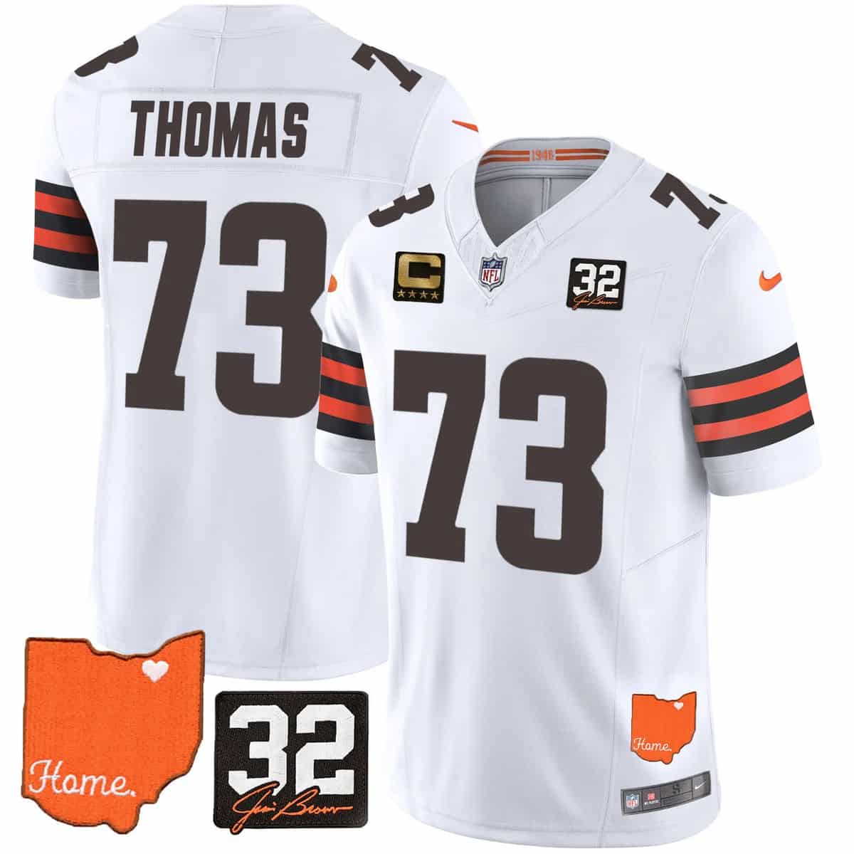 Men's Browns #32 Jim Brown Memorial & Home Patch Vapor Limited Jersey - All Stitched Joe  Thomas