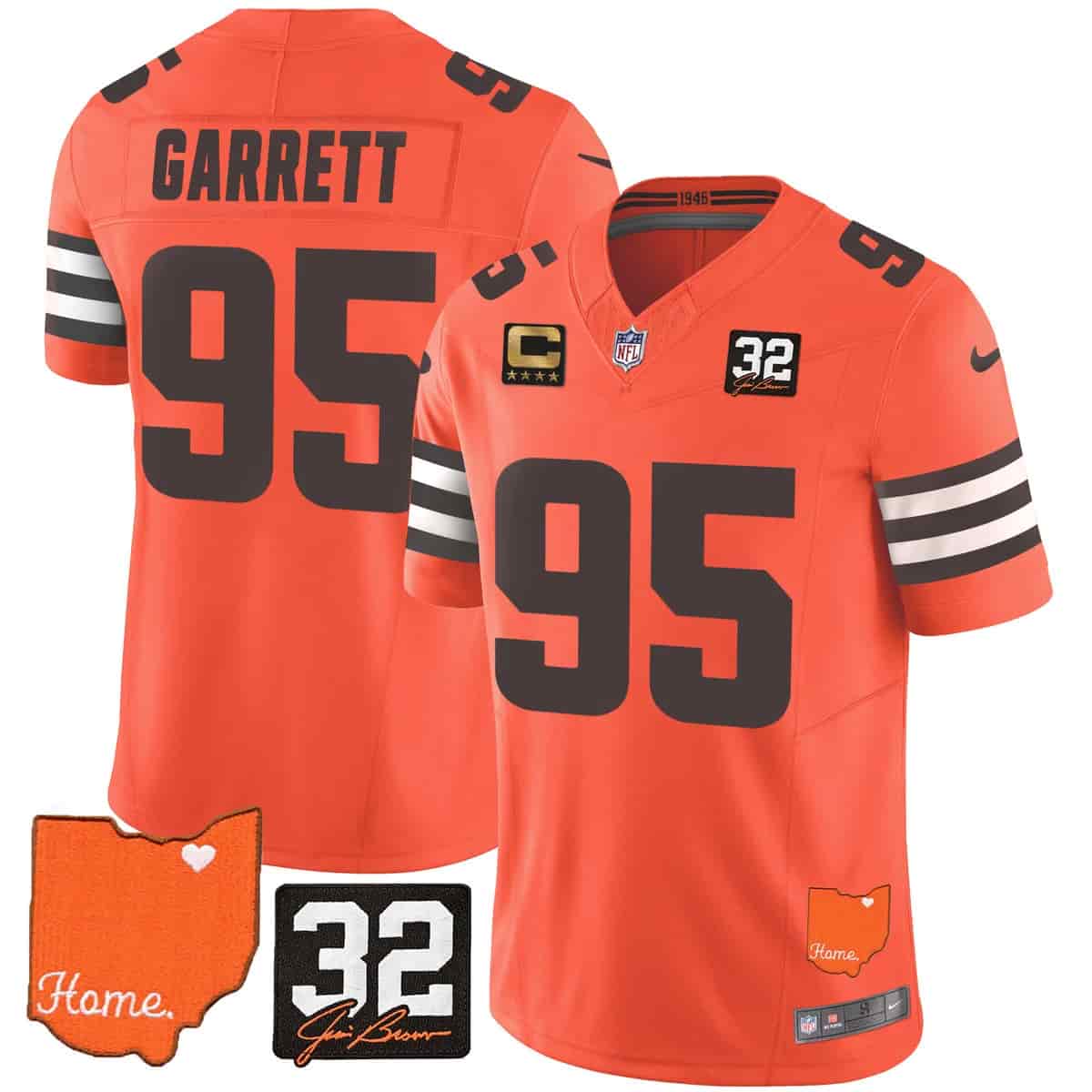 Men's Browns #32 Jim Brown Memorial & Home Patch Vapor Limited Jersey - All Stitched Myles Garrett    95