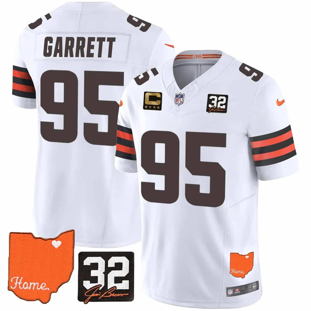 Men's Browns #32 Jim Brown Memorial & Home Patch Vapor Limited Jersey - All Stitched Myles Garrett  95