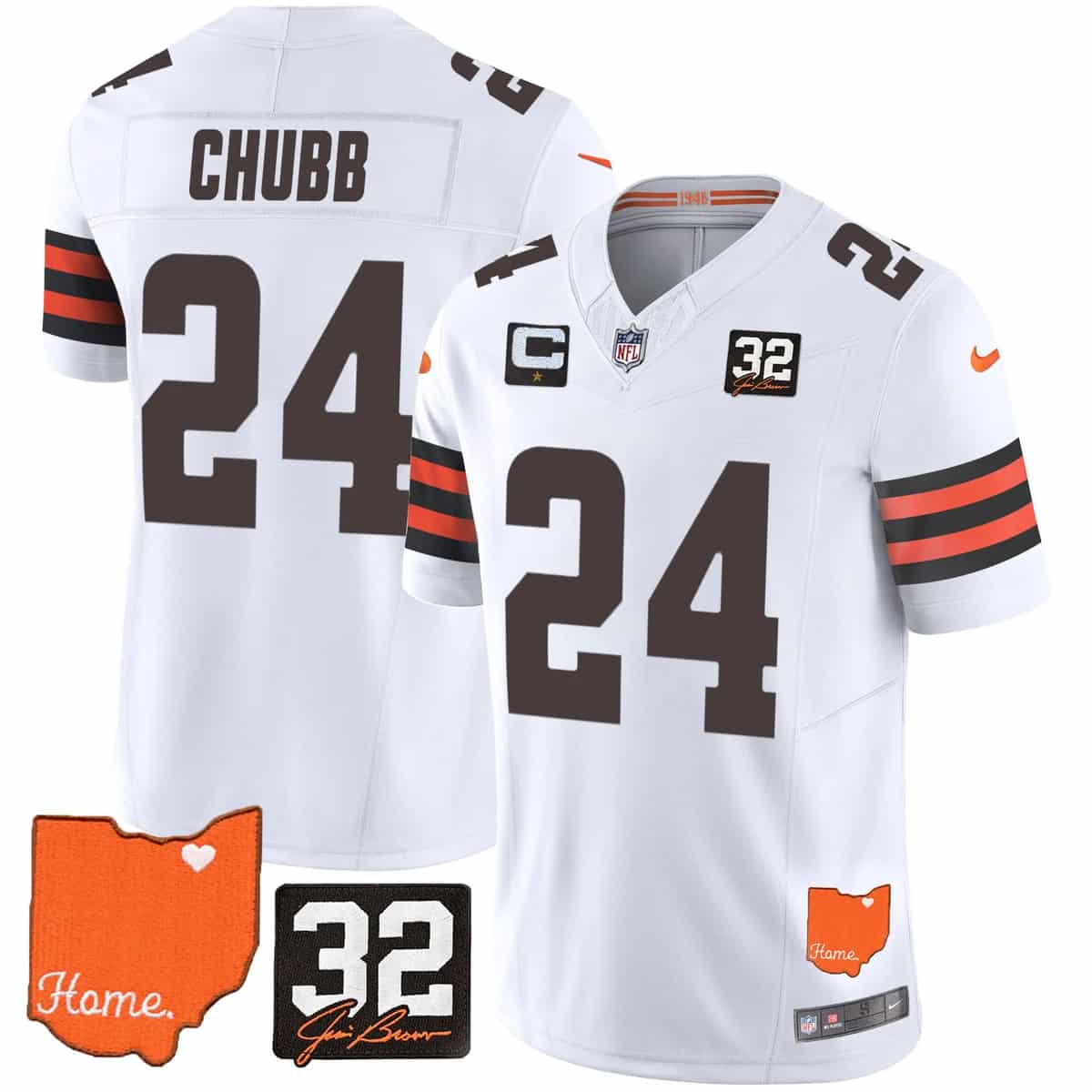 Men's Browns #32 Jim Brown Memorial & Home Patch Vapor Limited Jersey - All Stitched Nick   Chubb