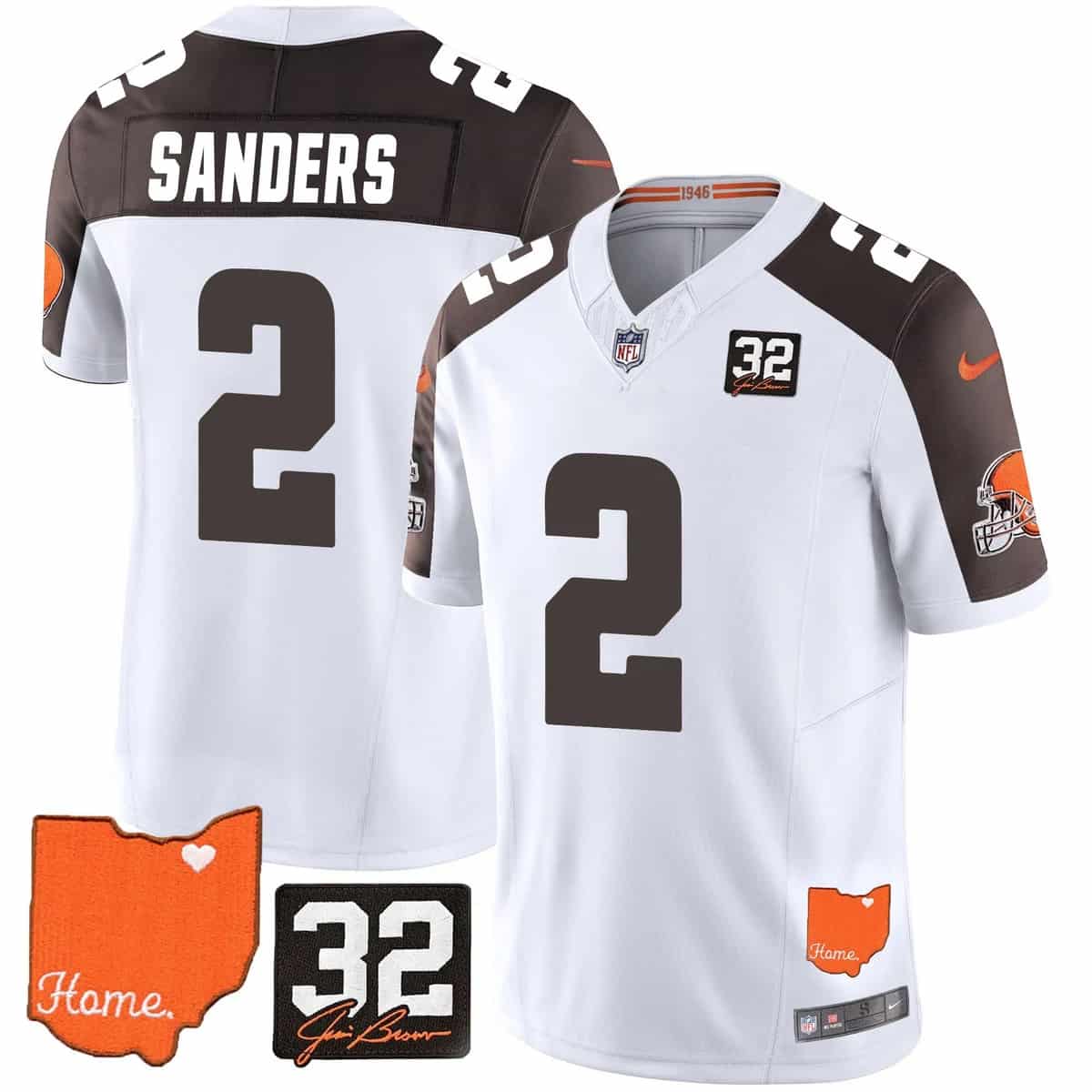 Men's Browns #32 Jim Brown Memorial & Home Patch Vapor Limited Jersey - All Stitched Shedeur Sanders     2