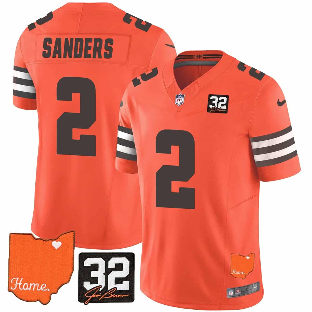 Men's Browns #32 Jim Brown Memorial & Home Patch Vapor Limited Jersey - All Stitched Shedeur Sanders    2