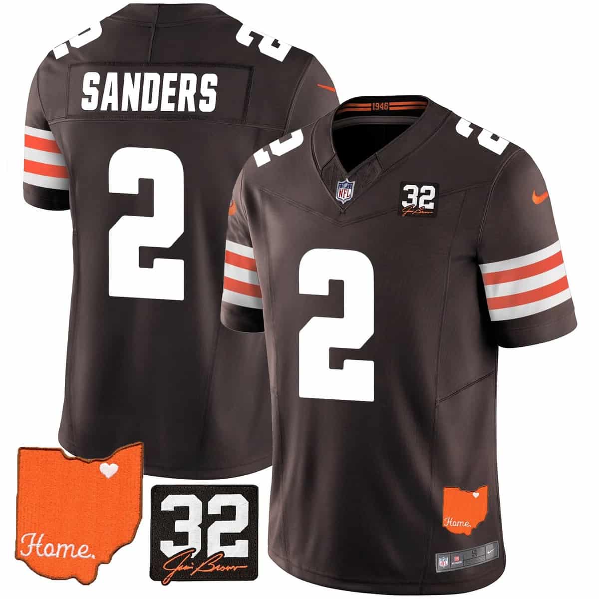 Men's Browns #32 Jim Brown Memorial & Home Patch Vapor Limited Jersey - All Stitched Shedeur Sanders  2