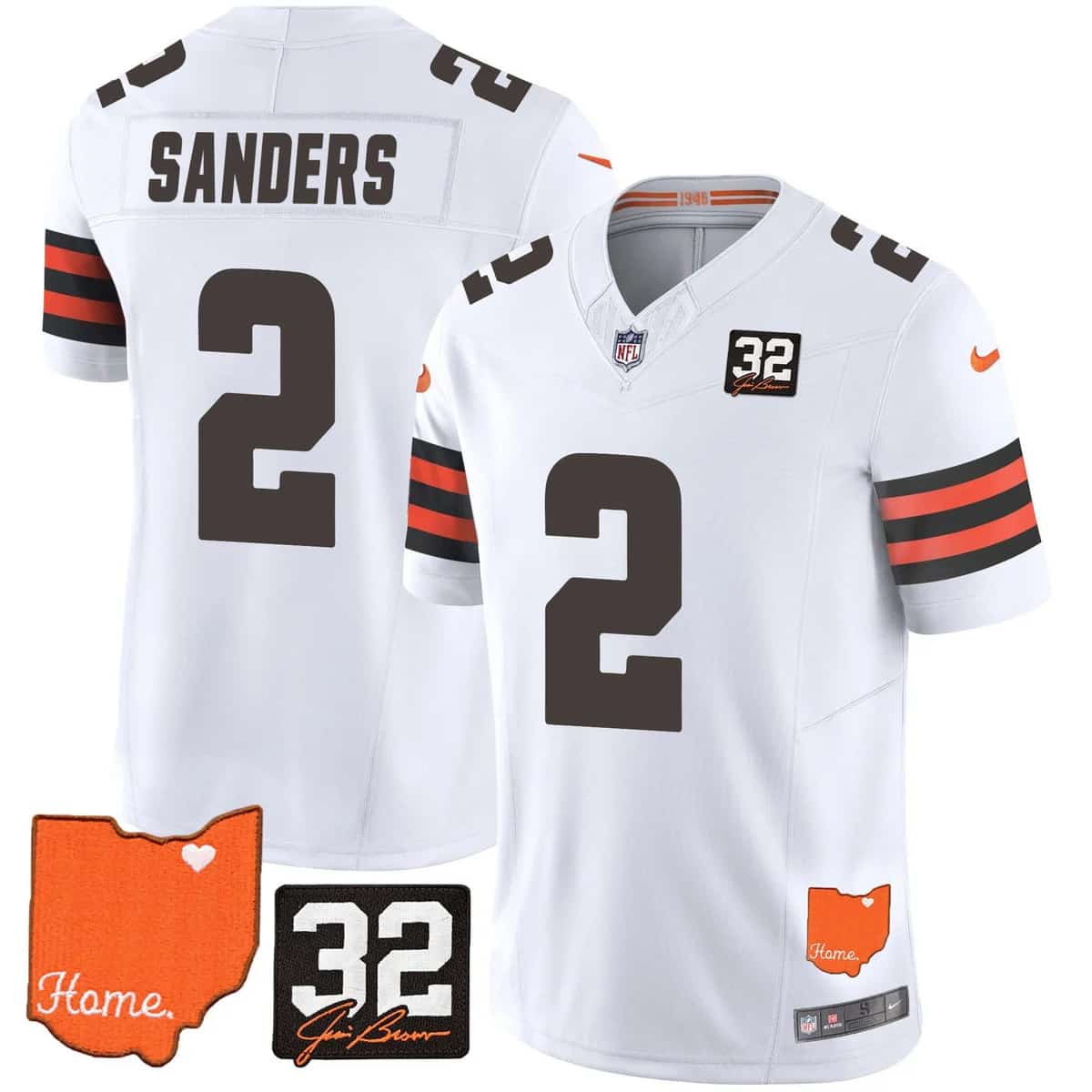 Men's Browns #32 Jim Brown Memorial & Home Patch Vapor Limited Jersey - All Stitched Shedeur Sanders 2