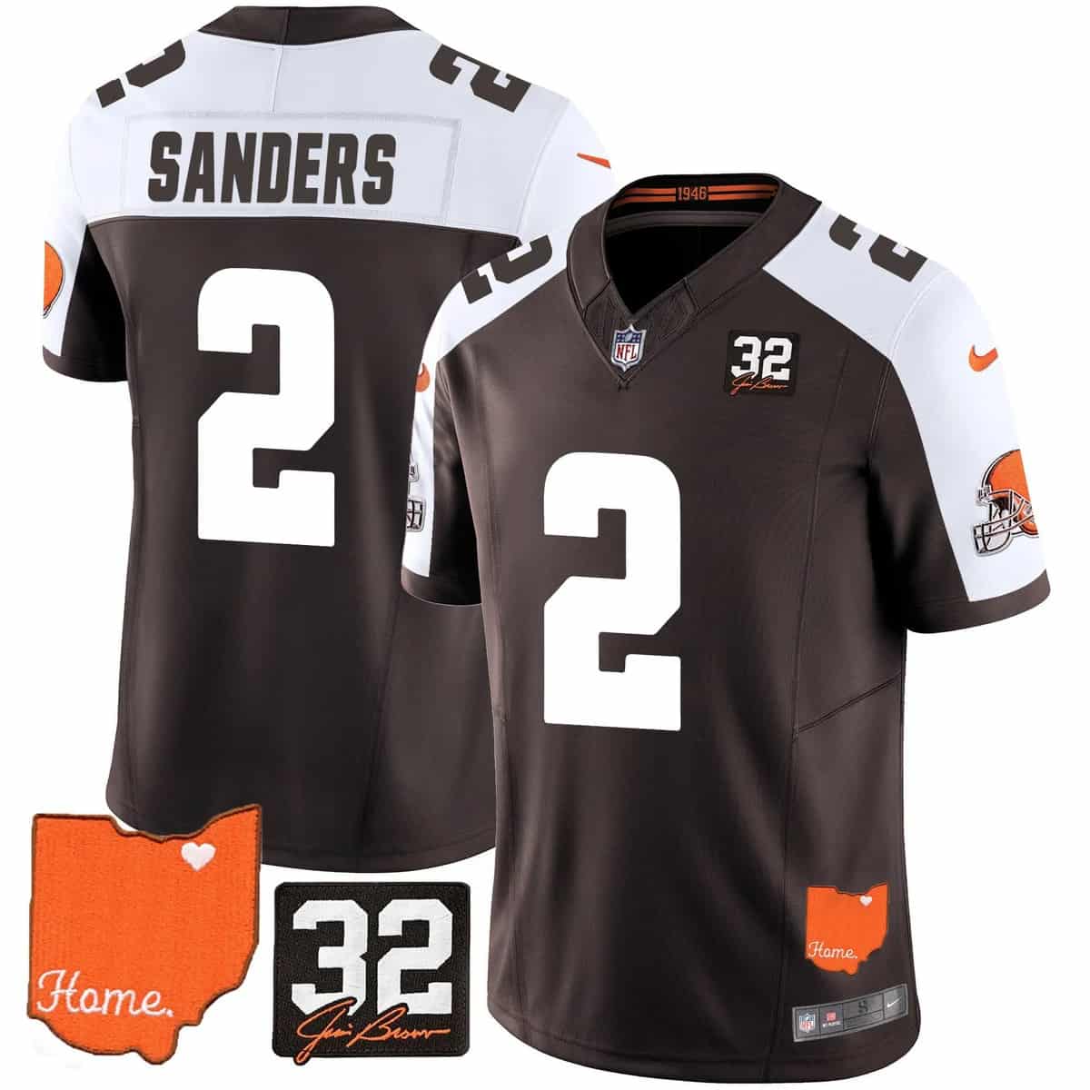 Men's Browns #32 Jim Brown Memorial & Home Patch Vapor Limited Jersey - All Stitched Shedeur Sanders