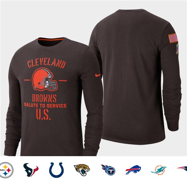 Men's Browns Brown 2019 Salute to Service Sideline Long Sleeve T-Shirt