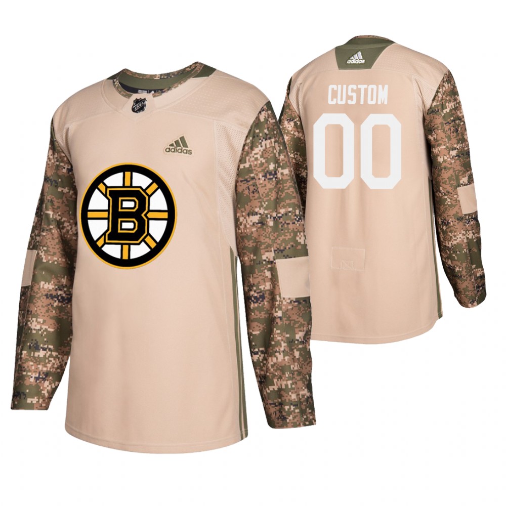 Men's Bruins #00 Custom Veterans Day Jersey - Camo Stitched