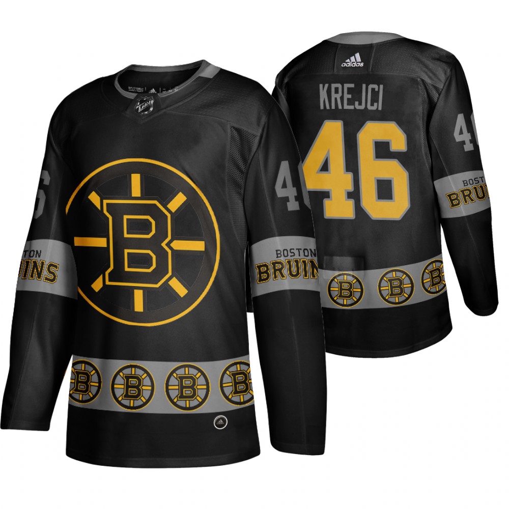 Men's Bruins #46 David Krejci Logo sleeve Breakaway Jersey Black