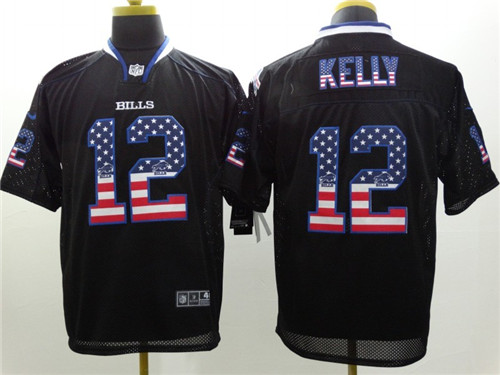 Men's Buffalo Bills #12 Jim Kelly 2014 USA Flag Fashion Black Nik Elite Stitched Jerseys