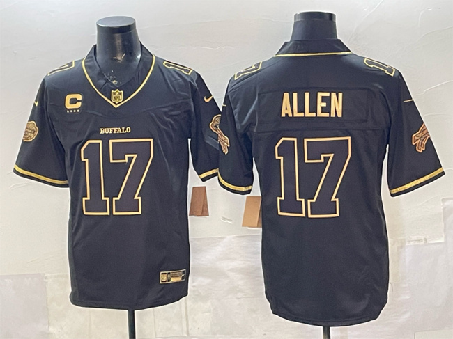 Men's Buffalo Bills #17 Josh Allen Black Gold 2025 F.U.S.E. a??Rivalriesa?? With 4-Star C Patch Vapor Limited Football Stitched Jersey