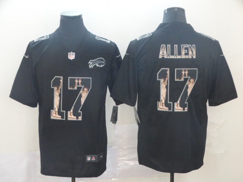 Men's Buffalo Bills #17 Josh Allen Black Nike Statue Of Liberty Legend Stitched Jersey