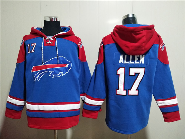 Men's Buffalo Bills #17 Josh Allen Red Blue Ageless Must-Have Lace-Up Pullover Hoodie